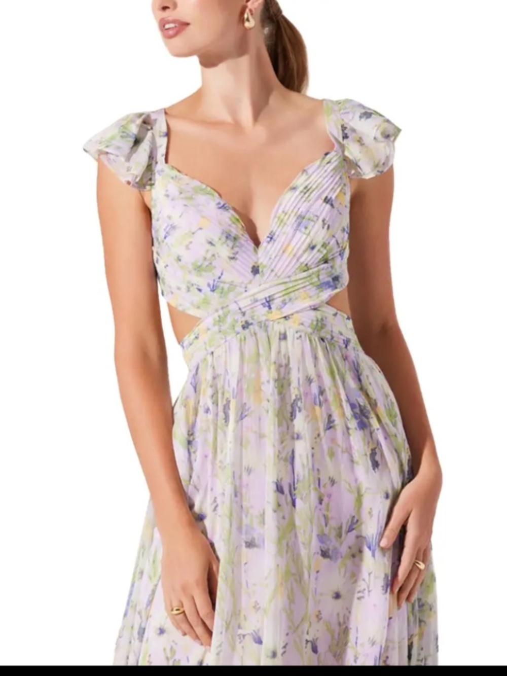 Astr The Label Primrose Maxi Dress - Lavender Aqua Floral Lace-Up-Back Size XS - Picture 2 of 15